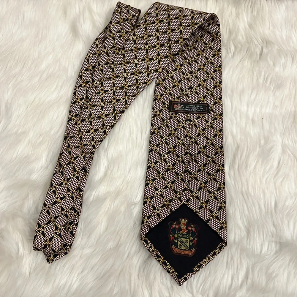 Vintage Paolo Gucci Silk Classic Blue Red White Gold Tie